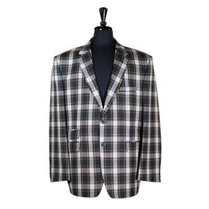 Mens Blazer Green Blue Yellow Plaid Check Formal Wool Suit Jacket Sport Coat 48R